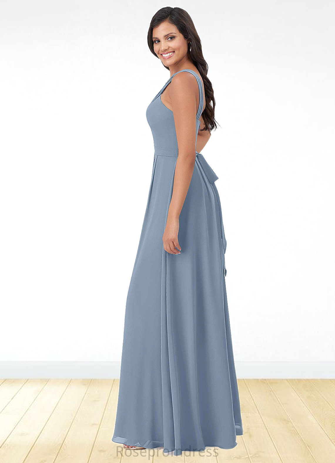 Andrea A-Line Pleated Chiffon Floor-Length Dress SRSP0019638