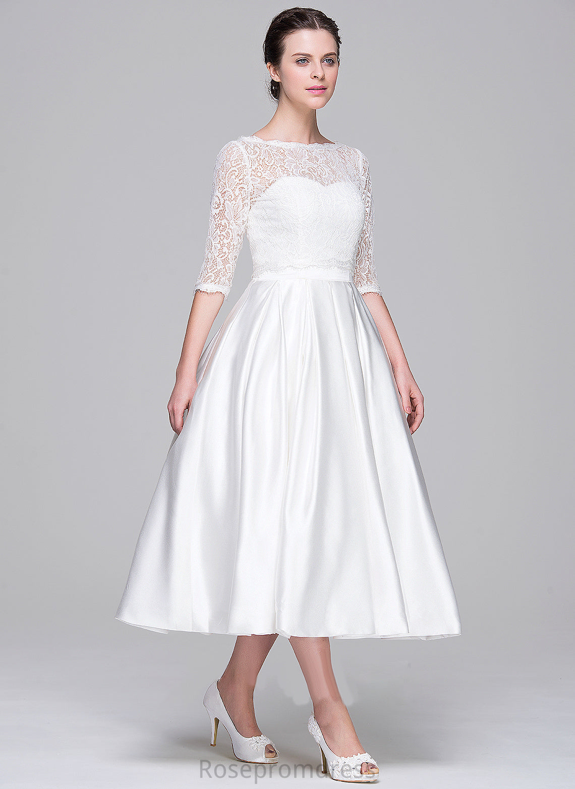 Satin Arely With Wedding Dresses Pockets Ball-Gown/Princess Sweetheart Dress Wedding Tea-Length