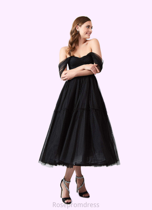 Sara A-Line Off the Shoulder Tulle Tea-Length Dress SRSP0020021