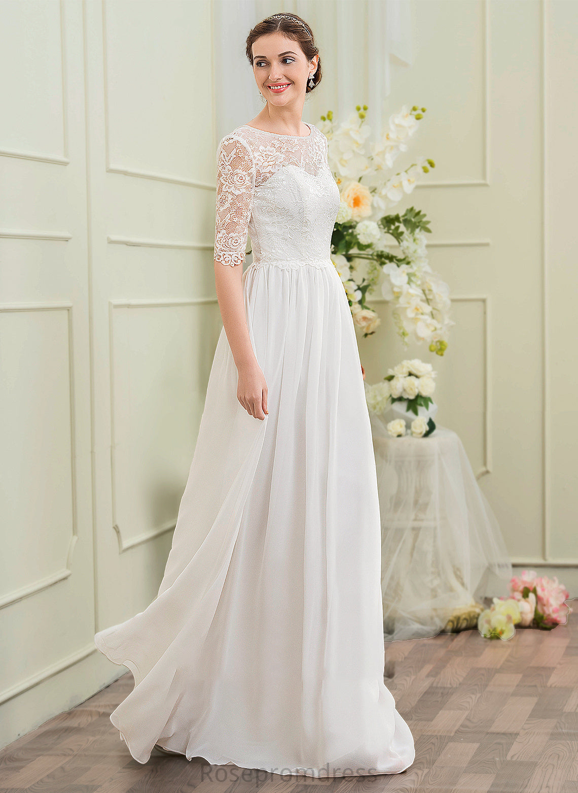 Chiffon Jimena A-Line Wedding Floor-Length Illusion Wedding Dresses Dress