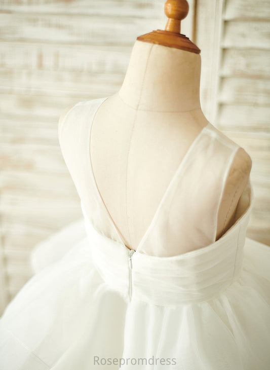 V Amira Scoop Flower Girl Dresses Knee-length Sleeveless Girl Back Flower Organza - Dress Ball-Gown/Princess With Neck