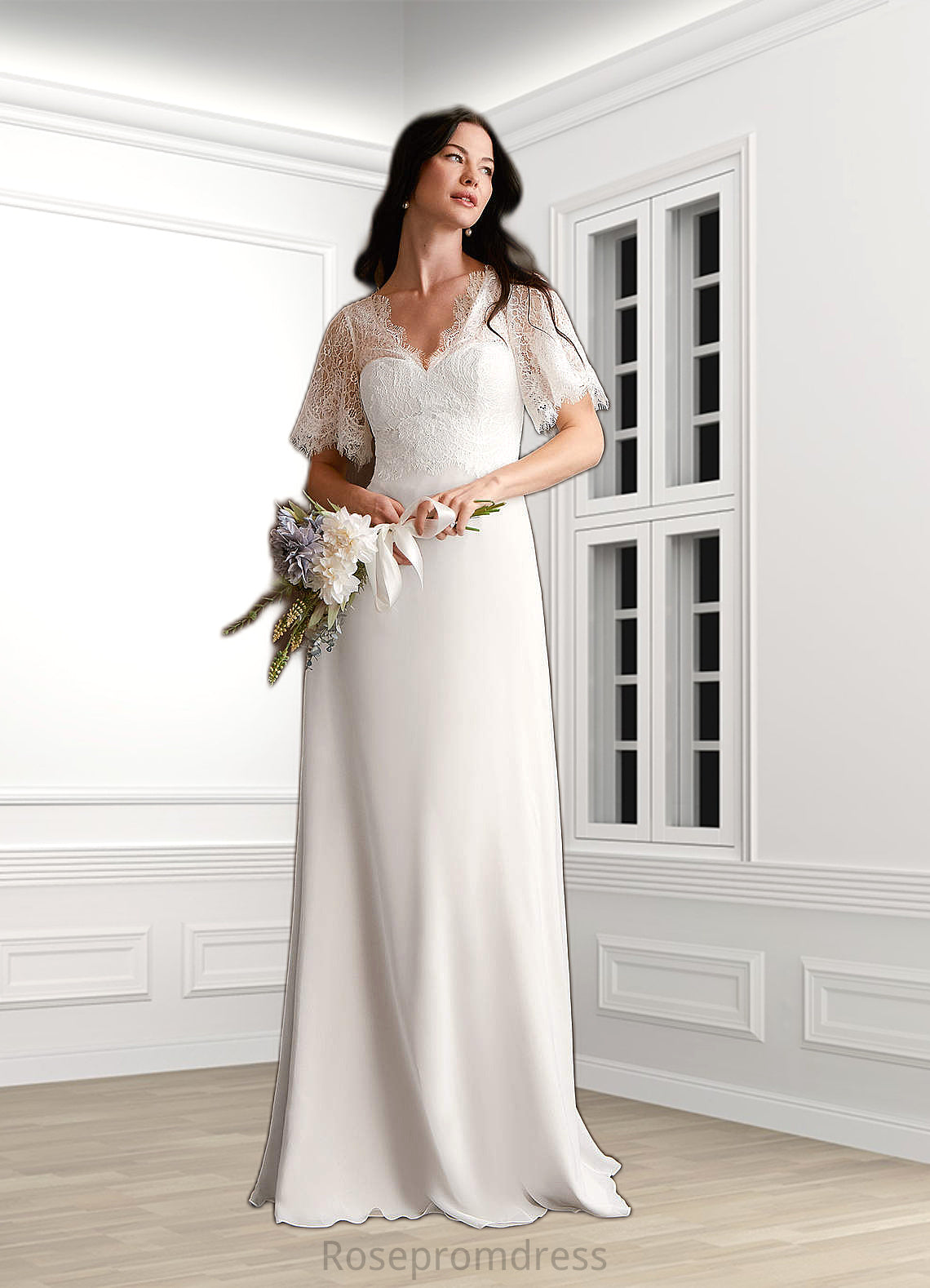 Eileen A-Line Lace Chiffon Floor-Length Dress SRSP0020061