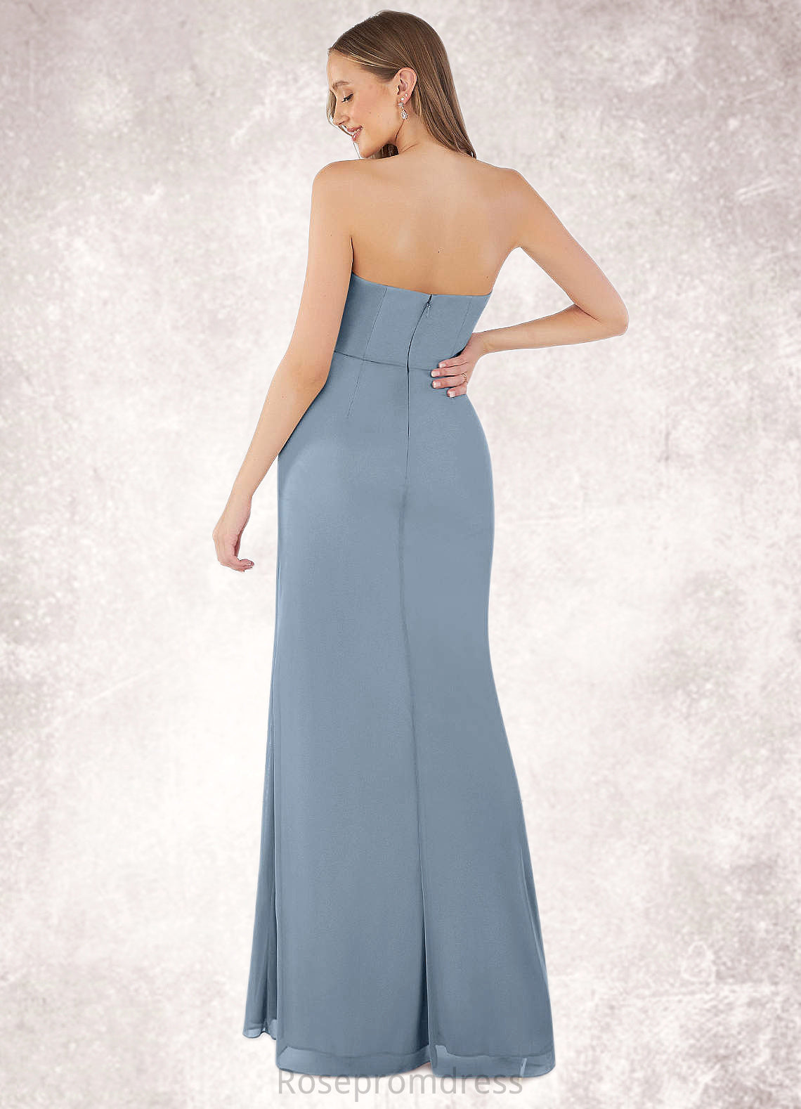Kiley Sheath Strapless Mesh Floor-Length Dress SRSP0019747