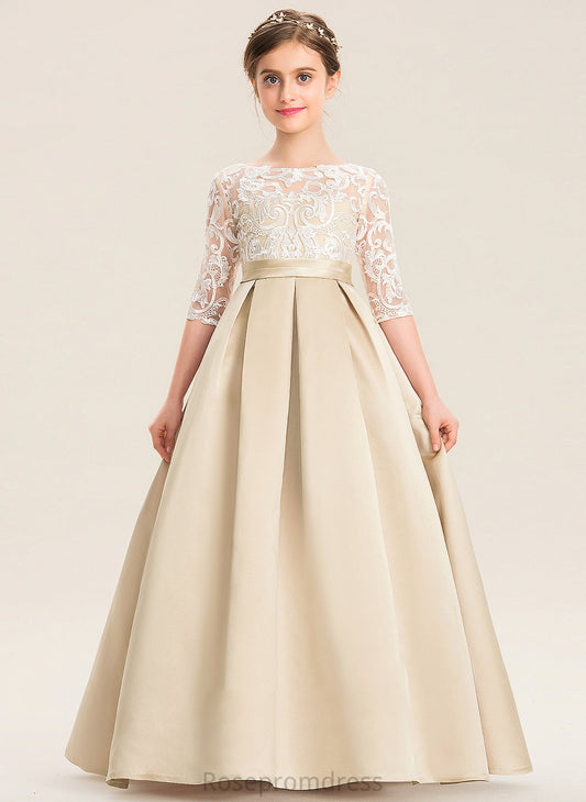 Araceli Lace Floor-Length Junior Bridesmaid Dresses Neck Ball-Gown/Princess Satin Scoop