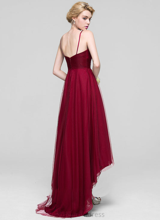 Silhouette Ruffle V-neck Fabric Embellishment Length Neckline A-Line Asymmetrical Aurora Bridesmaid Dresses