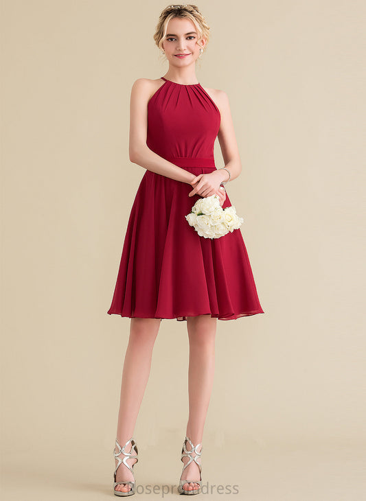 Neckline Fabric Knee-Length ScoopNeck Silhouette A-Line Bow(s) Ruffle Length Embellishment Kinsley Natural Waist Bridesmaid Dresses