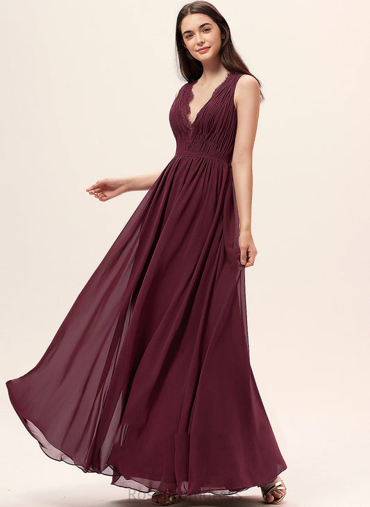 Lace Floor-Length Silhouette Neckline Embellishment Length Fabric Ruffle V-neck A-Line Emmy Bridesmaid Dresses