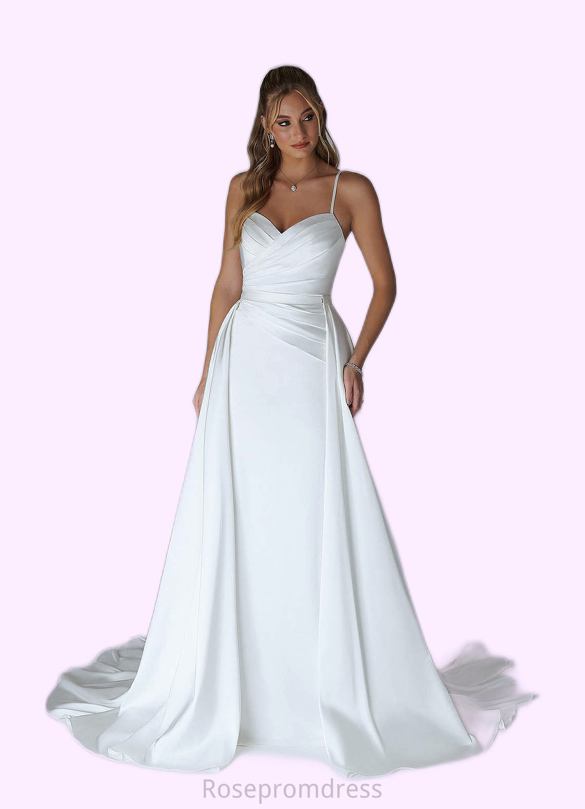 Zoe A-Line Pleated Stretch Satin Chapel Train Dress SRSP0020085