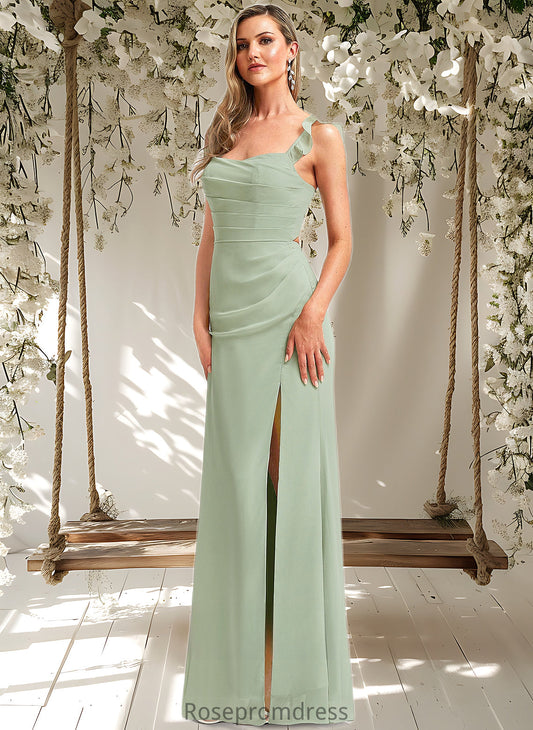 Gloria A-line Square Floor-Length Chiffon Bridesmaid Dress With Ruffle DSP0025739