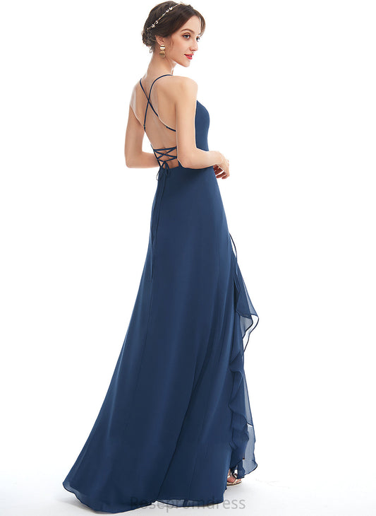Fabric Silhouette A-Line V-neck SplitFront Length Neckline Ruffle Embellishment Floor-Length Lilianna Sleeveless Bridesmaid Dresses
