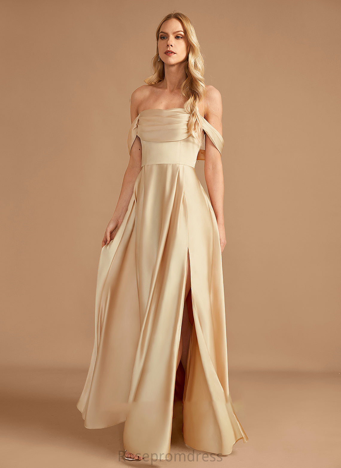 Pockets Floor-Length A-Line Neckline SplitFront Length Off-the-Shoulder Embellishment Silhouette Fabric Maud Floor Length Bridesmaid Dresses