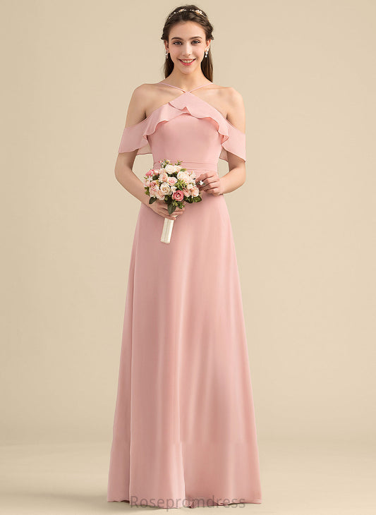 A-Line Neckline Fabric V-neck Silhouette Length CascadingRuffles Floor-Length Embellishment Bow(s) Dulce A-Line/Princess Bridesmaid Dresses