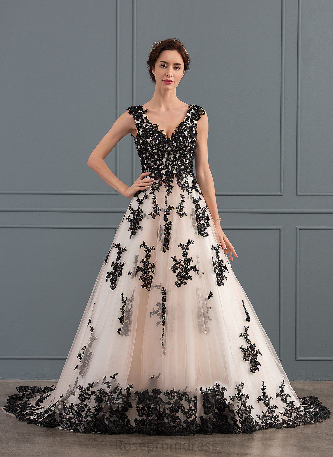 Dress Wedding Tulle With Myla Wedding Dresses Lace V-neck Appliques Ball-Gown/Princess Court Train