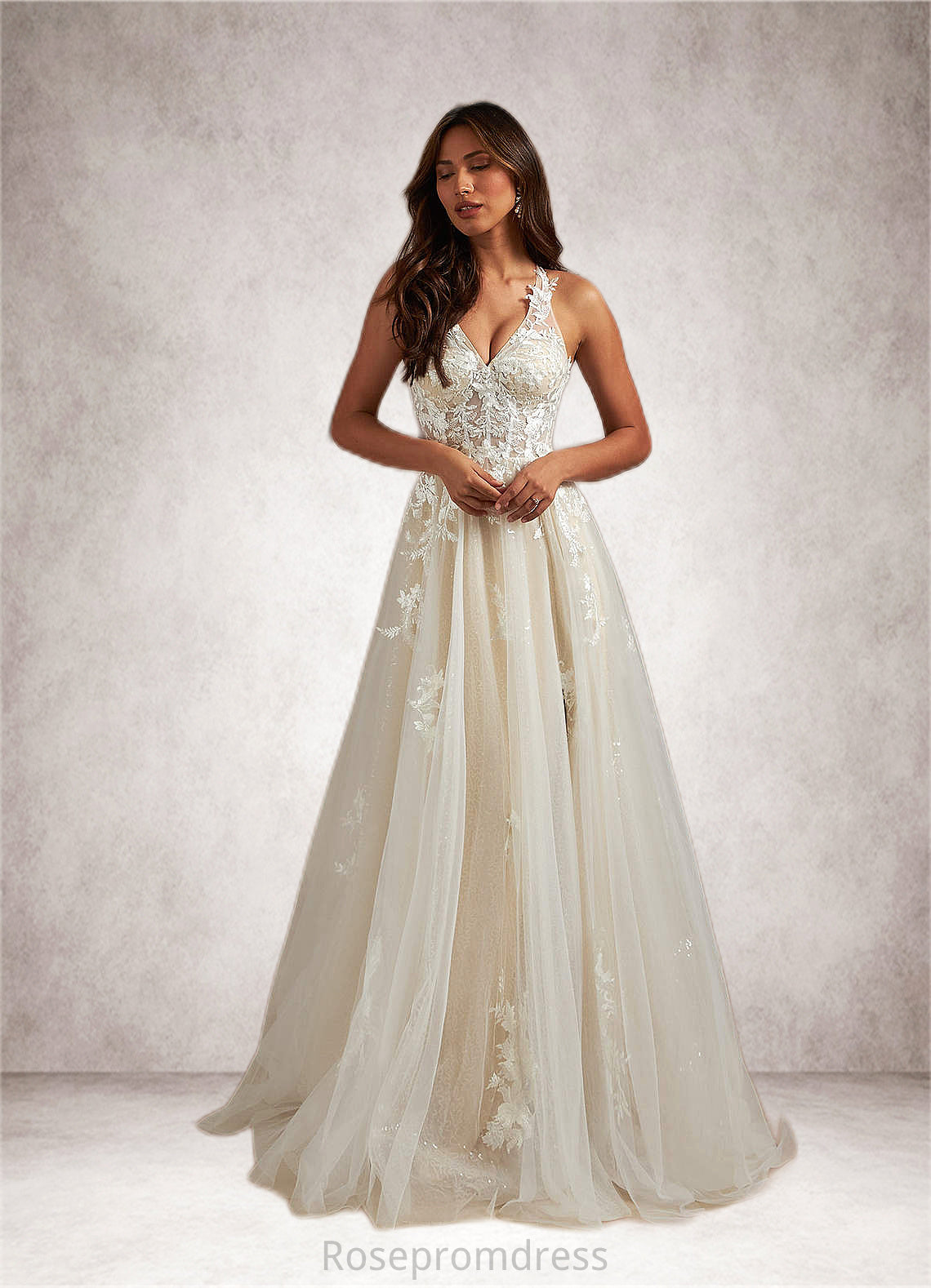 Kiara A-Line Sequins Tulle Chapel Train Dress SRSP0020017