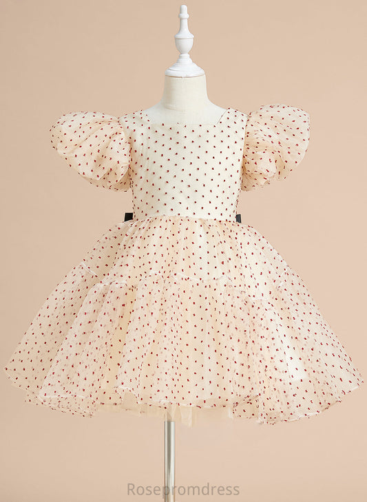 Tulle With Ball-Gown/Princess Bow(s) Flower - Neck Flower Girl Dresses Girl Knee-length Short Dress Catherine Sleeves Scoop
