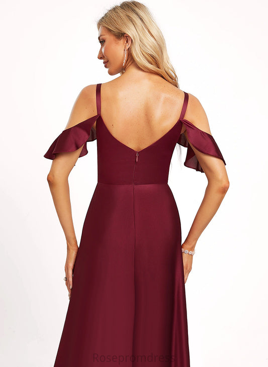 Straps&Sleeves A-line SpaghettiStraps Silhouette Sleeveless BackZip Length BackStyle VBack Embellishment Floor-Length Kianna Bridesmaid Dresses