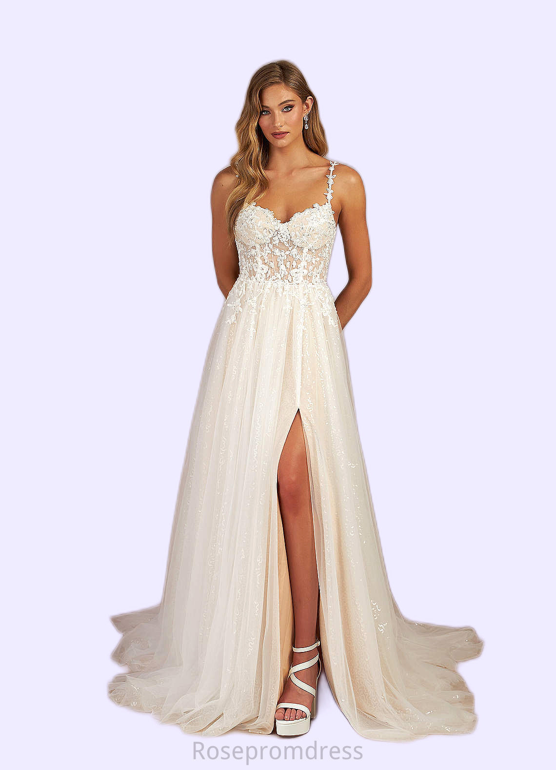 Payten A-Line Sequins Tulle Chapel Train Dress SRSP0020028