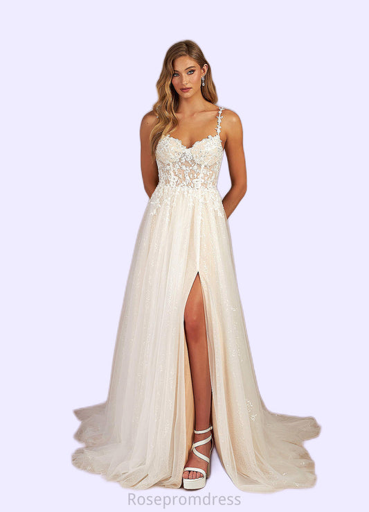 Payten A-Line Sequins Tulle Chapel Train Dress SRSP0020028