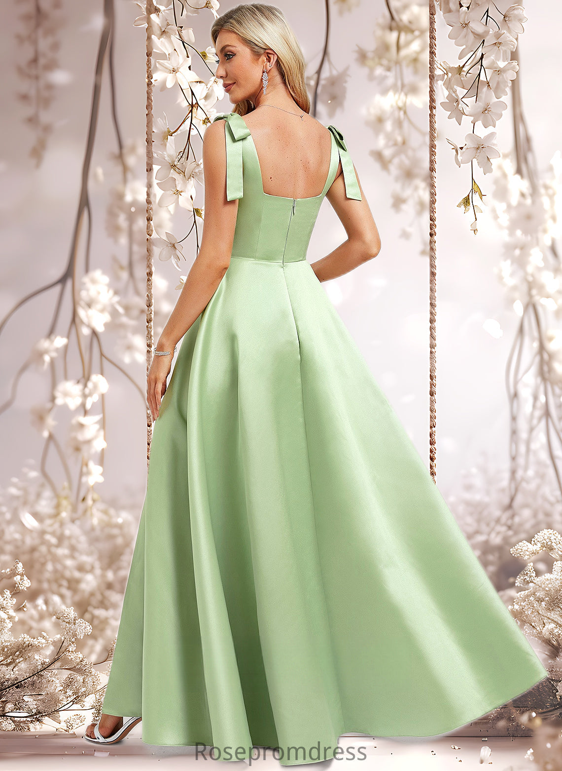 Paulina A-line Square Floor-Length Satin Bridesmaid Dress With Bow DSP0025778