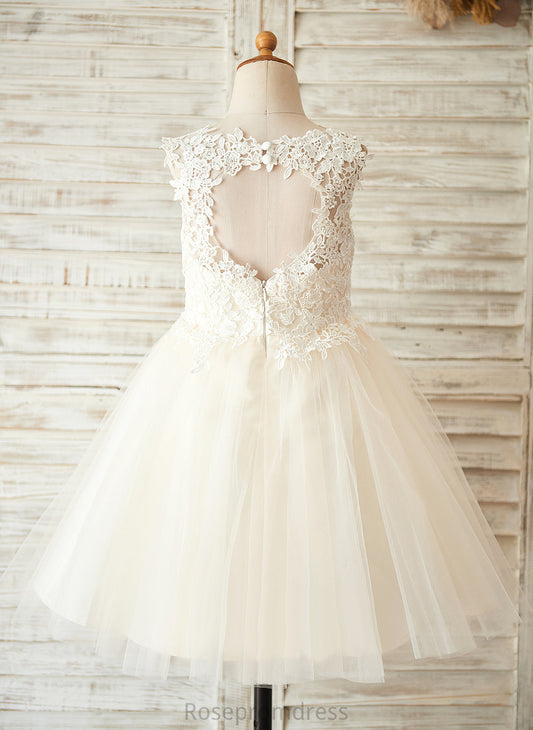 Dress Scoop Knee-length Flower Girl Dresses Flower A-Line Aaliyah Hole Tulle/Lace Neck - Back Girl Sleeveless With