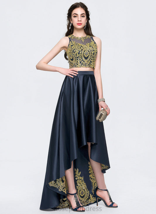 Sequins Beading Asymmetrical With Prom Dresses Satin A-Line Scoop Sonia
