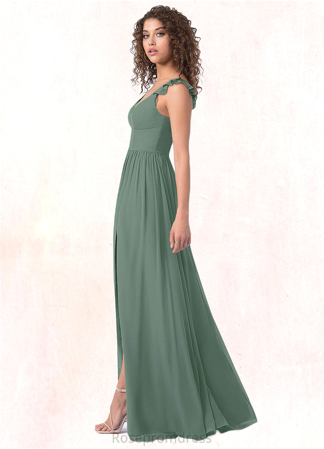 Ashly A-Line Ruched Chiffon Floor-Length Dress SRSP0019665