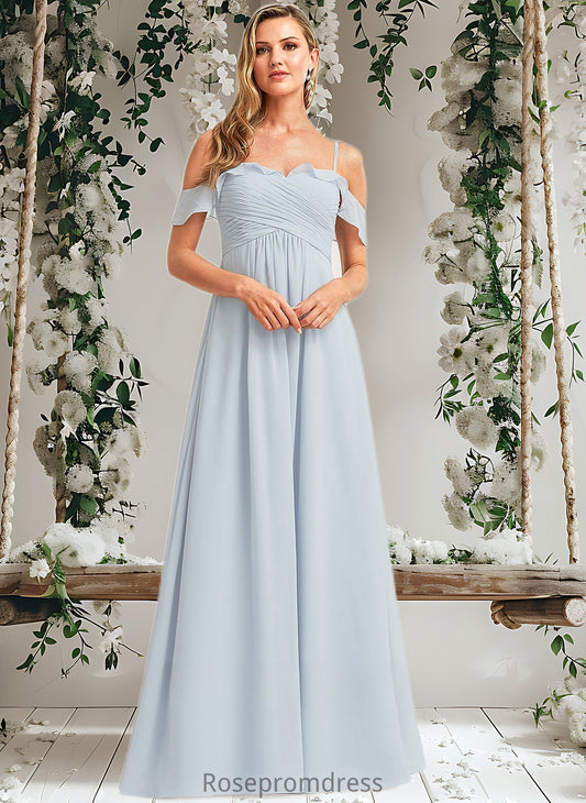 Kimora A-line Cold Shoulder Floor-Length Chiffon Bridesmaid Dress With Ruffle DSP0025723