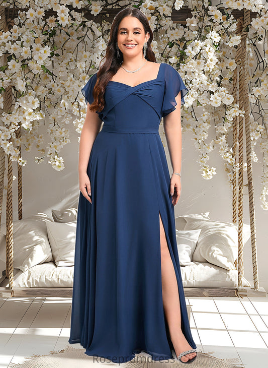 Cailyn A-line V-Neck Floor-Length Chiffon Bridesmaid Dress With Ruffle DSP0025802