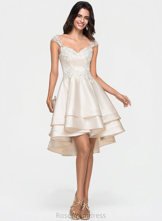 Ruffles Beading Lace Prom Dresses Satin Sweetheart Kristen Cascading Asymmetrical With A-Line