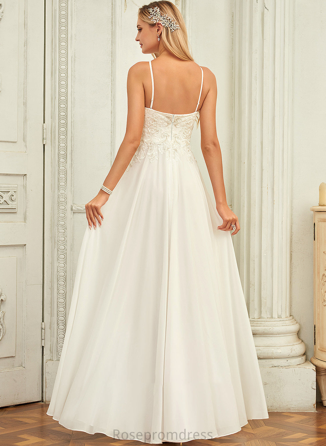 Ellie Wedding A-Line Floor-Length Lace Wedding Dresses Scoop Dress Chiffon Neck