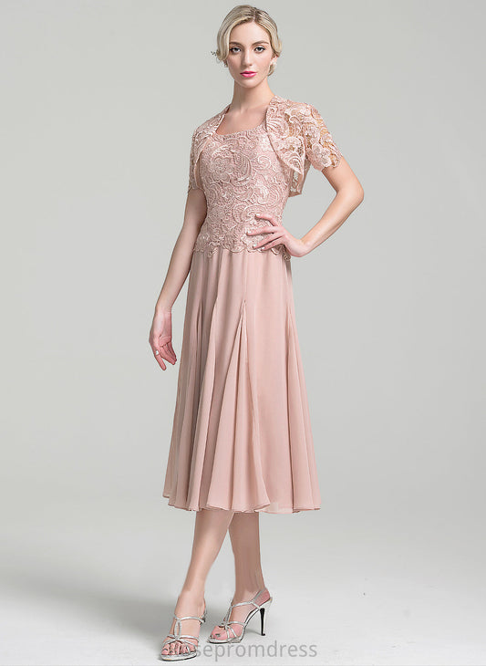 Neckline Dress Mother of the Bride Dresses Tea-Length the Mother Laila Chiffon Bride Square A-Line of