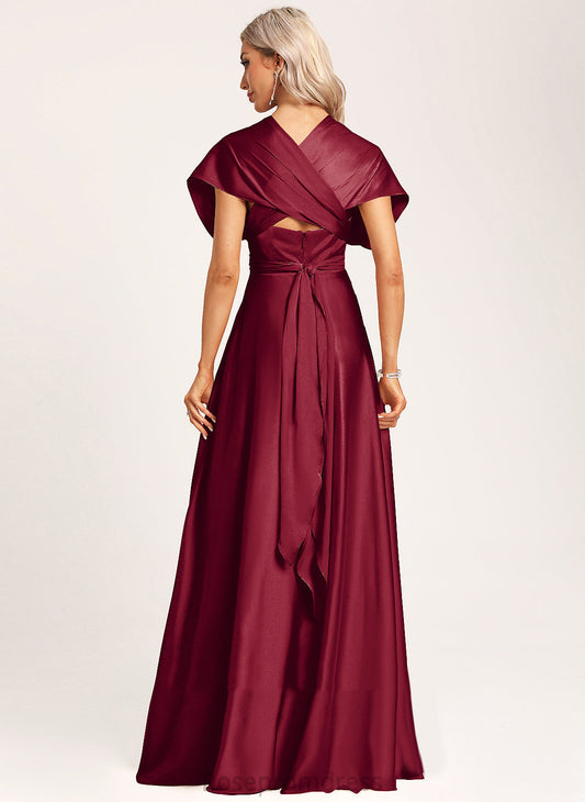 Halter Neckline Satin Fabric Length Floor-Length Silhouette A-Line One-Shoulder Straps&Sleeves V-neck Paisley Bridesmaid Dresses