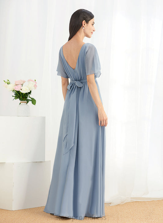 A-line Floor-Length Silhouette Straps&Sleeves Length Scoop Fabric Neckline Tiara Floor Length V-Neck Sleeveless Bridesmaid Dresses