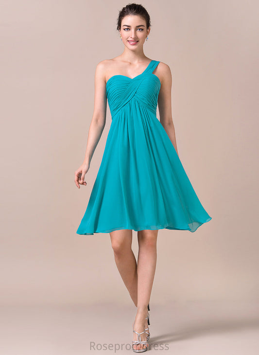 One-Shoulder Fabric Ruffle Embellishment Length Neckline Knee-Length Silhouette Empire Marcia Sleeveless Natural Waist Bridesmaid Dresses