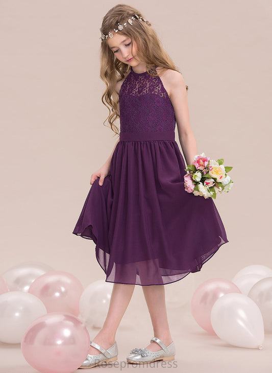 A-Line Knee-Length Scoop Baylee Junior Bridesmaid Dresses Chiffon Neck