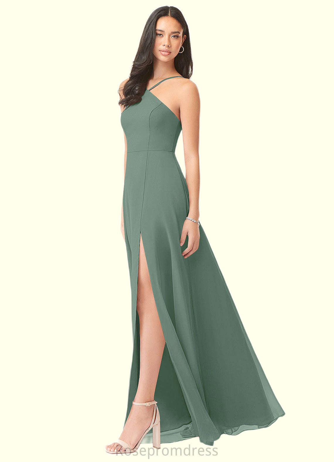 Stella A-Line Side Slit Chiffon Floor-Length Dress SRSP0019652
