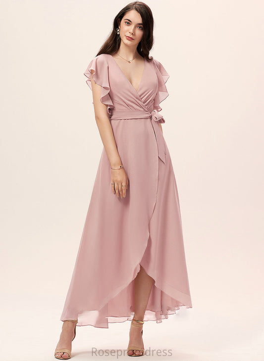 Neckline A-Line Ruffle V-neck Length Silhouette Embellishment Asymmetrical Fabric Emerson Scoop Sleeveless Bridesmaid Dresses