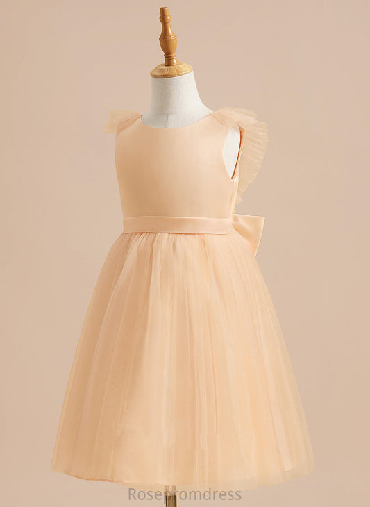 With Dress Flower Bow(s) A-Line Girl - Jackie Flower Girl Dresses Scoop Tulle Sleeveless Knee-length Neck