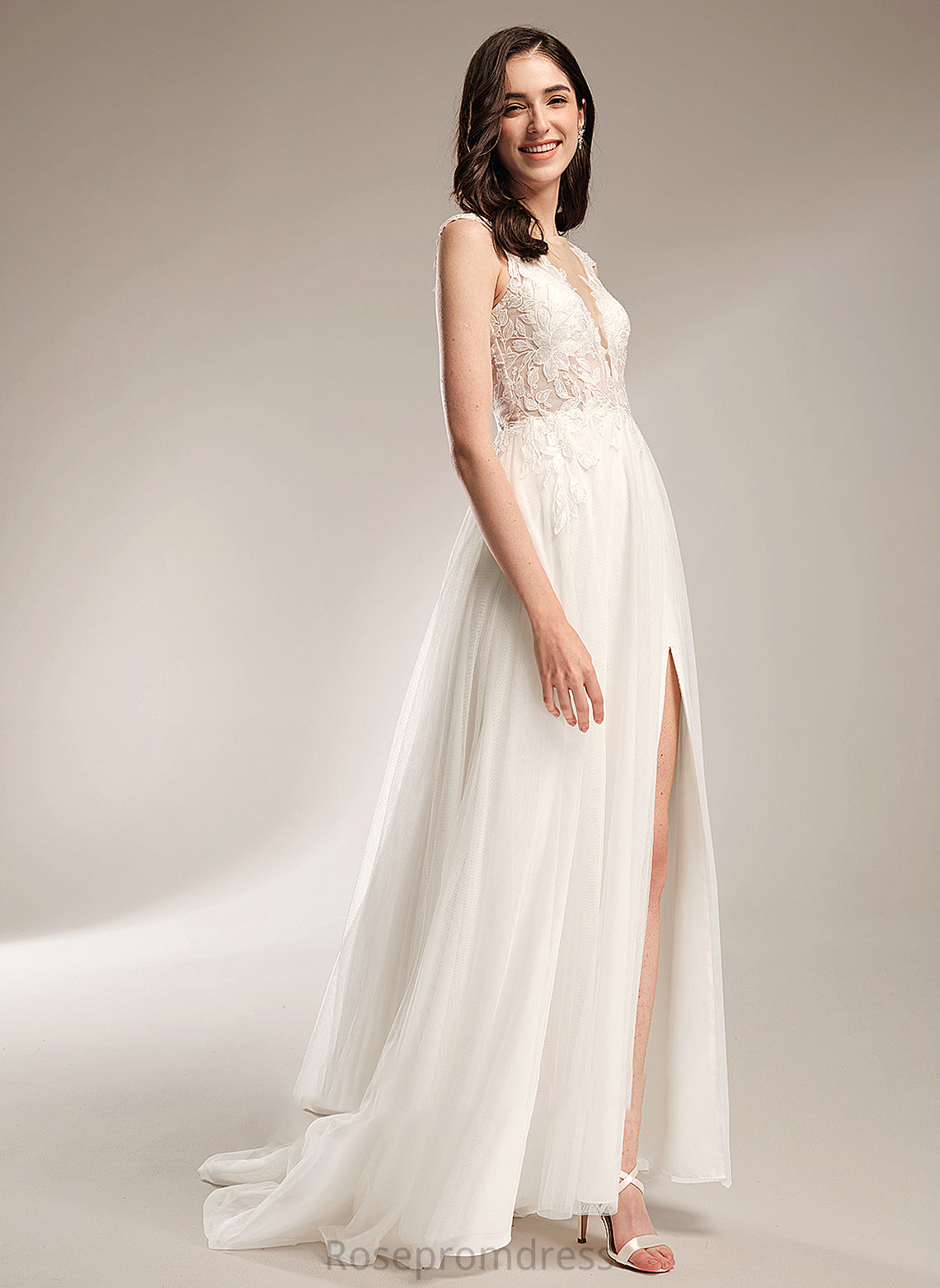 Court Wedding A-Line Sequins V-neck Wedding Dresses Dress Train With Cecilia
