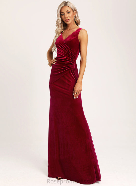 Trumpet/Mermaid Length Fabric Neckline Ruffle Silhouette V-neck Embellishment Floor-Length Jocelyn Natural Waist Floor Length Bridesmaid Dresses