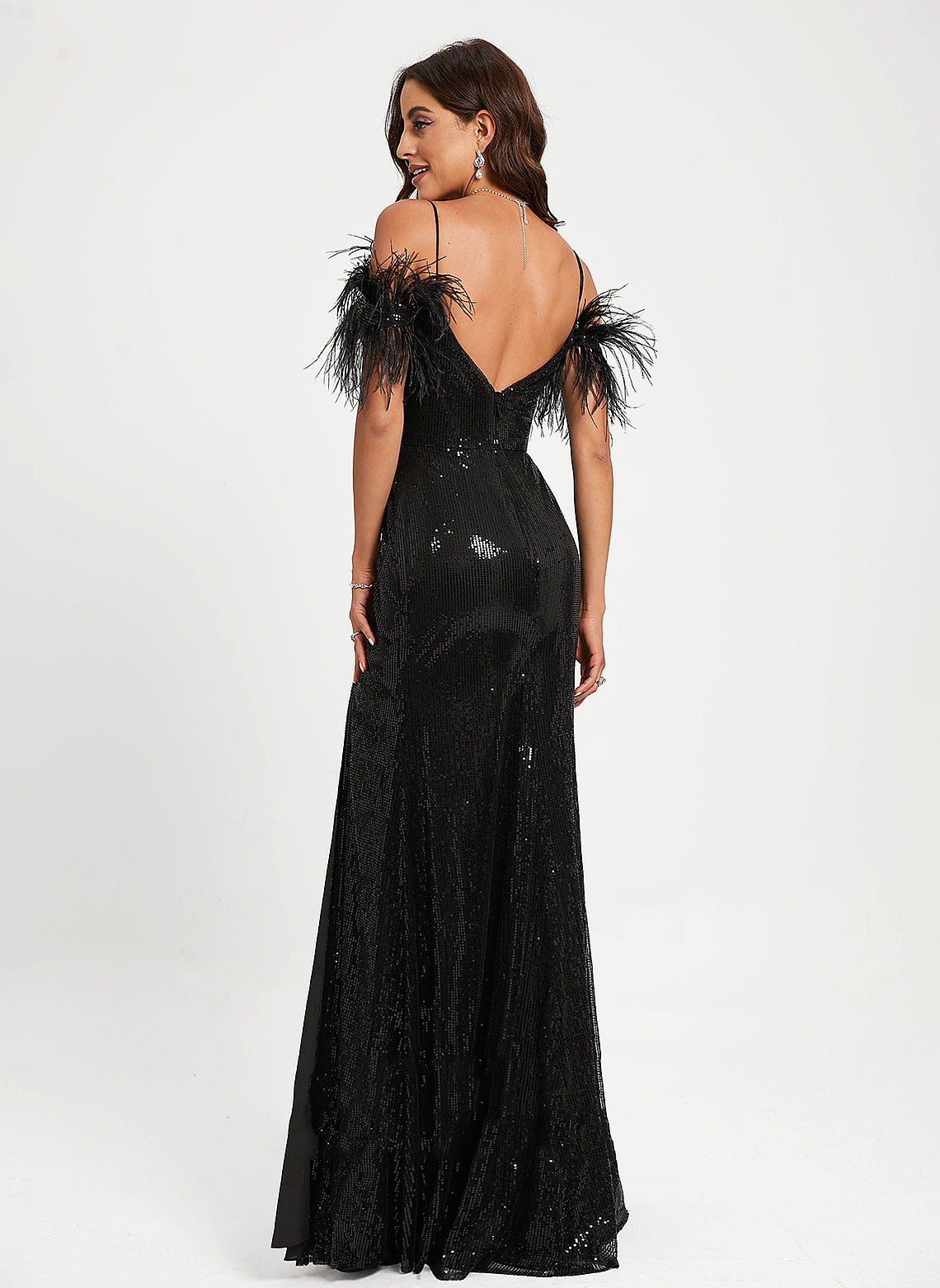 Prom Dresses Savanna Feather Sequins With Sheath/Column Floor-Length Scoop Sequined