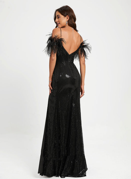 Prom Dresses Savanna Feather Sequins With Sheath/Column Floor-Length Scoop Sequined