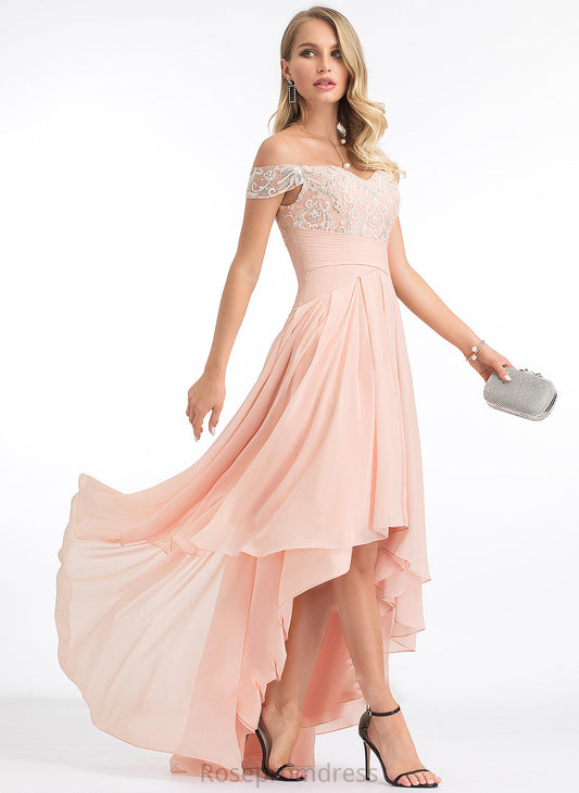 Pam Chiffon Asymmetrical A-Line With Prom Dresses Off-the-Shoulder Sequins
