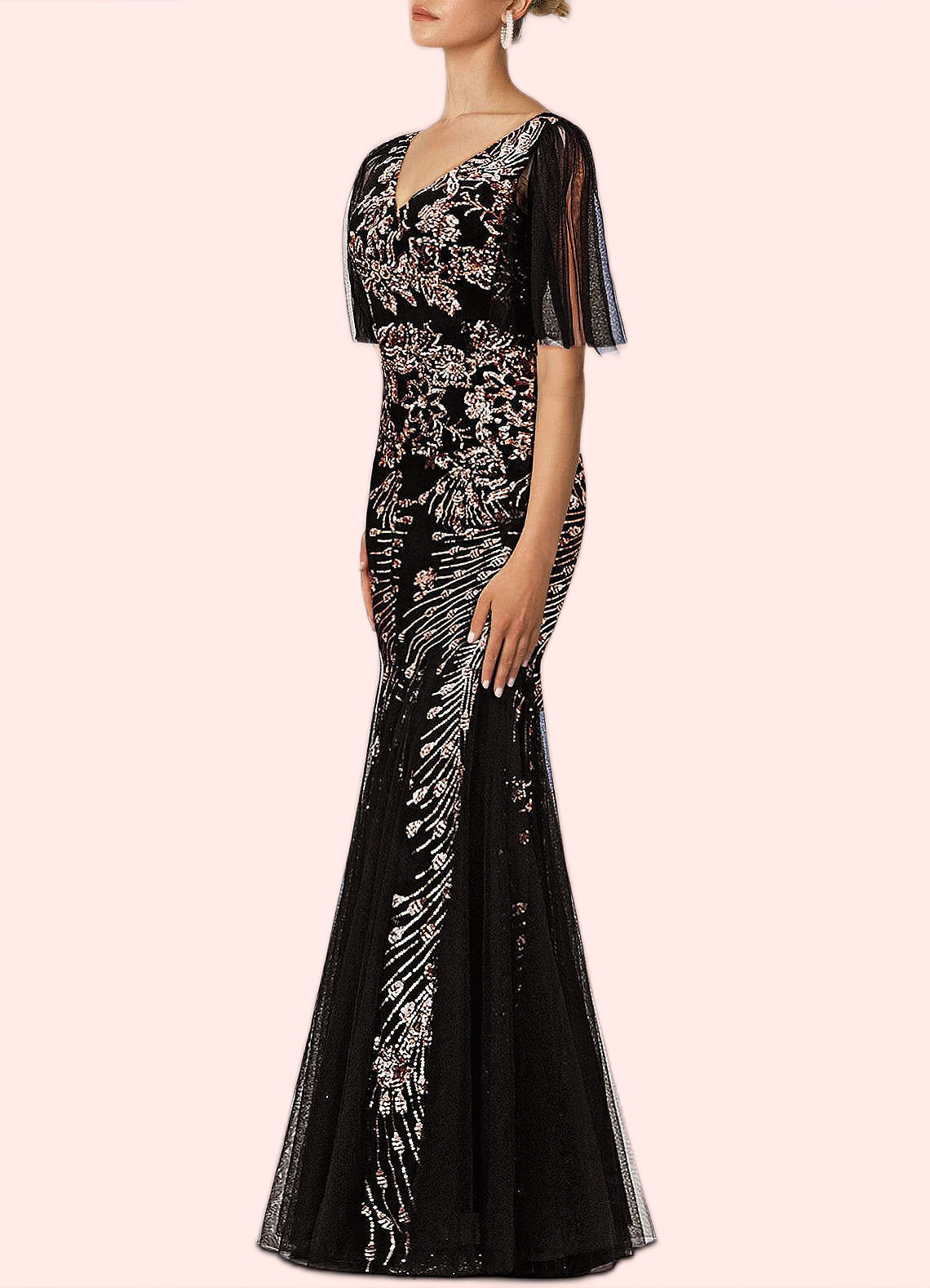 Raina Mermaid Sequins Tulle Floor-Length Dress SRSP0019927