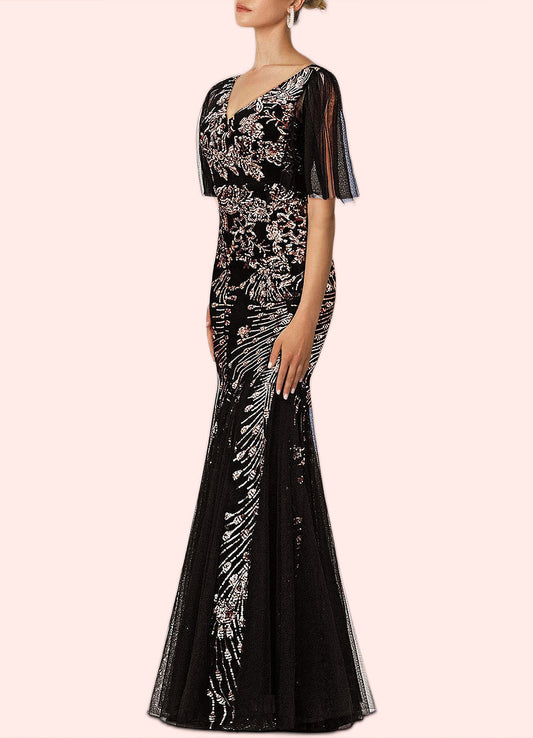 Raina Mermaid Sequins Tulle Floor-Length Dress SRSP0019927