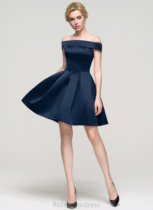 A-Line Short/Mini Homecoming Meredith Satin Dress Homecoming Dresses Off-the-Shoulder