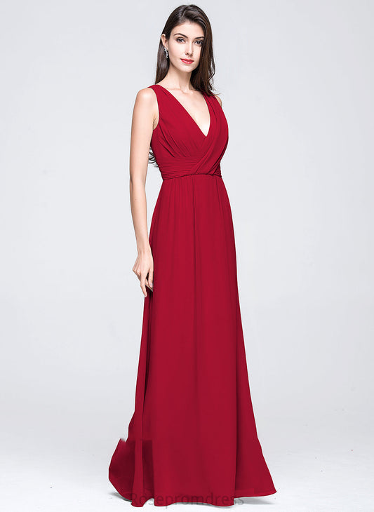 Length Fabric A-Line Silhouette Embellishment Floor-Length Neckline Ruffle V-neck Halle Stretch Satin Sleeveless Bridesmaid Dresses