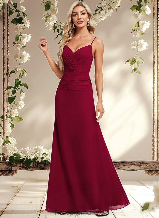 Nathalie Trumpet/Mermaid V-Neck Floor-Length Chiffon Bridesmaid Dress DSP0025825