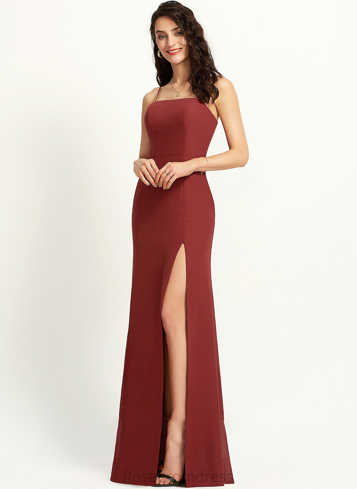 Neckline Silhouette Sheath/Column Fabric Embellishment Floor-Length SquareNeckline SplitFront Length Eileen Floor Length Sleeveless Bridesmaid Dresses
