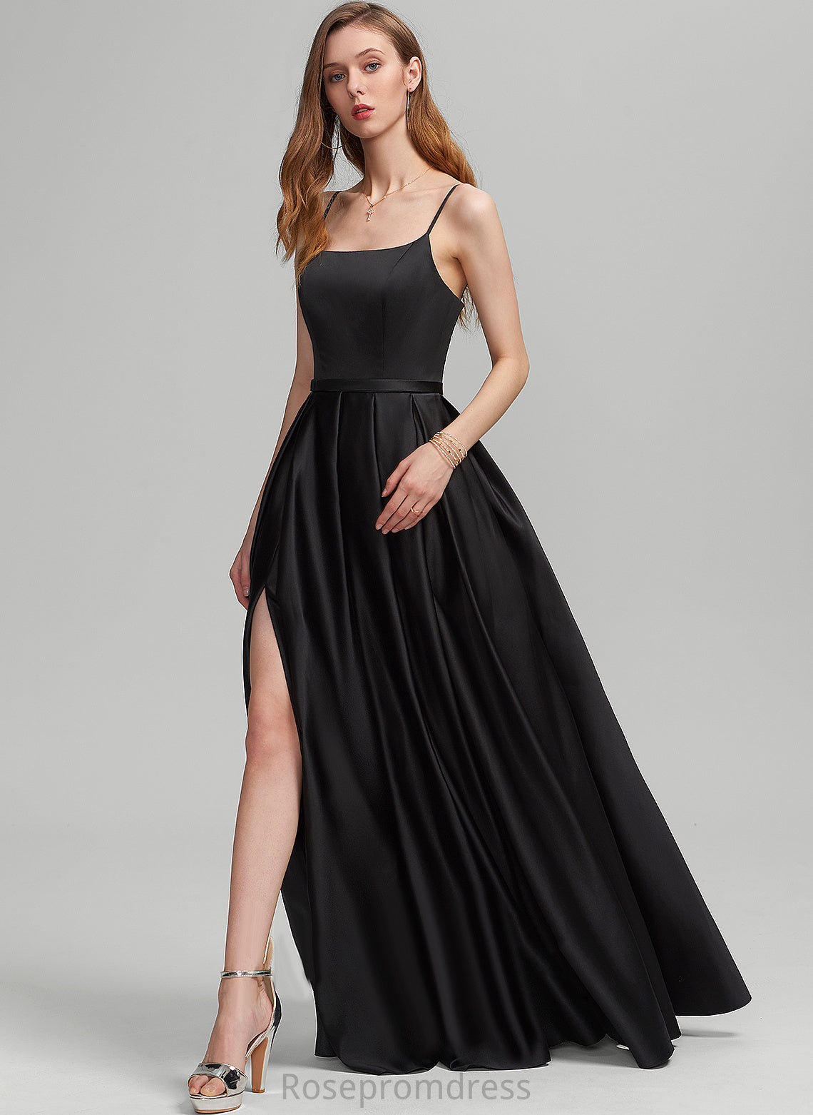 Neckline Square Satin Length Fabric Floor-Length A-Line Silhouette Straps&Sleeves Phoenix Floor Length A-Line/Princess Bridesmaid Dresses
